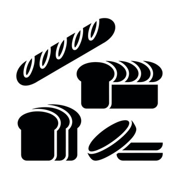 A set of black and white icons of various bread types