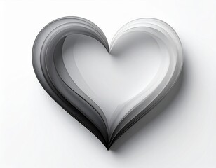 Abstract Paper Heart Shape on White Background Monochrome Style