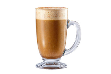 Glass Mug of Frothy Coffee on White Background