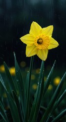 Yellow Daffodil in the Rain