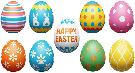 Easter eggs decorated isolated on transparent background