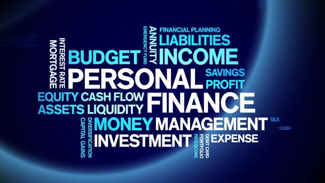 Personal Finance animated word cloud-text design animation tag kinetic typography seamless loop.