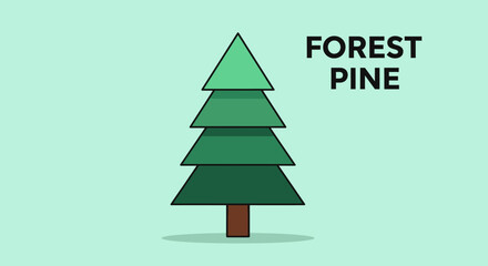 Obraz premium Stylized illustration of a pine tree with green layers on a light blue background.