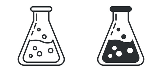 Laboratory flask icon set, chemistry experiment symbol, science research sign, lab equipment vector illustration © Masuda Akthar