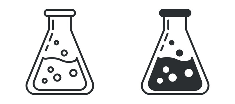 Laboratory flask icon set, chemistry experiment symbol, science research sign, lab equipment vector illustration