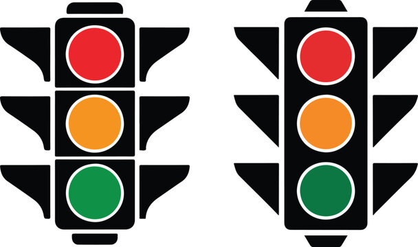 Traffic Signal Light Outline Manual Design Set Stop Go and Warning Symbol