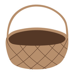 Empty woven basket. Hand drawn vector illustration.