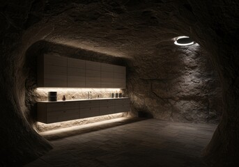 Cave Kitchen Design Modern Minimalist Cooking Space in a Natural Rock Setting