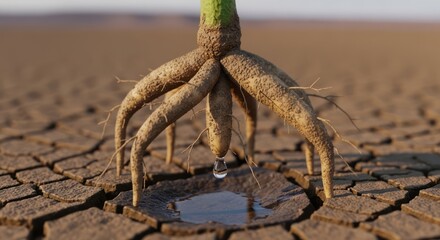 Naklejka premium Drought-stricken plant struggles to survive in arid landscape