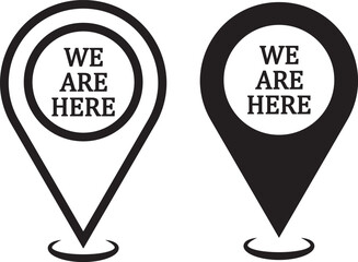 Fototapeta premium Set we here location vector icon. are you here with map icon. Location pin. Location icon set, Map pin place marker. location pointer icon symbol in flat style. Start Here Map Icon Set – Location Pin,
