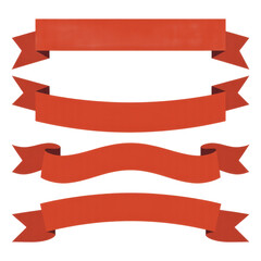 Red ribbons on white background banners isolated on a transparent background