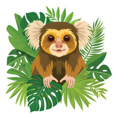 Cartoon lemur surrounded by lush tropical foliage © asepmans