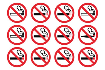 A collection of no smoking signs on a white background