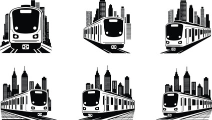 Train silhouette, urban skyline, transportation, railway, cityscape, infrastructure, commuting, travel, metro, subway, locomotive, tracks, modern transit, design © Sandra Weiss