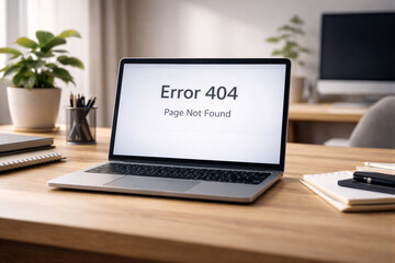 Fototapeta premium Modern Workspace with Error 404 Notification