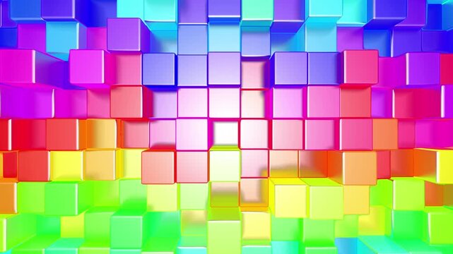 Abstract colorful rainbow 3d blocks background loop