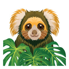 Cartoon lemur with green leaves on white background © asepmans