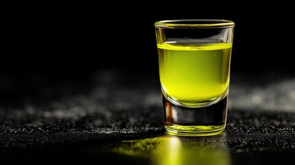 Bright Yellow Liquid in a Glass Shot