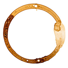Obraz premium Coffee Stain Ring Mark on White Background.