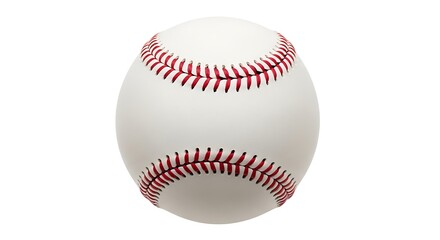 A white baseball with red stitching on plain white background
