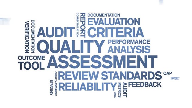 Quality Assessment animated word cloud-text design animation tag kinetic typography seamless loop.