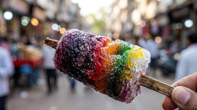 Colorful Indian Ice Gola Chuski Street Dessert Close-Up
