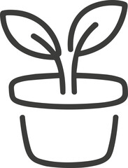 Fototapeta premium Simple line drawing of a small green plant growing in a terracotta pot indoors
