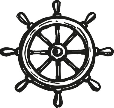 Vintage ship's wheel illustration with a hand-drawn, sketchy artistic style
