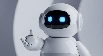 Cute white AI robot assistant extending hand for greeting 3D render