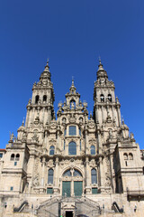 Obraz premium Front Facade of Cathedral with Statue of Santiago and Twin Towers August 2024