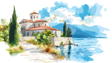 Saint John at Kaneo. Saint John at Kaneo watercolor vector illustration