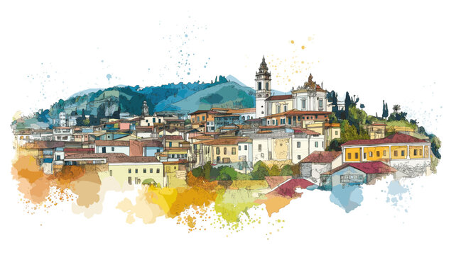 Quito Old Town. Quito Old Town hand drawn watercolor illustration