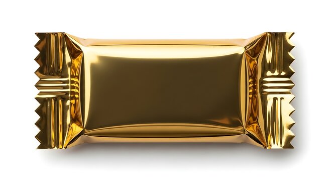 Golden chocolate bar wrapper isolated on white background