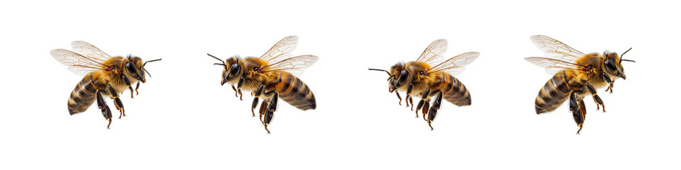 3D Honey Bees Flying Isolated Transparent BG Cutout PNG Set