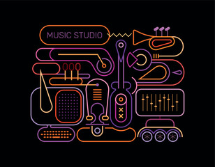 Music Studio Neon Colors Line Art Design