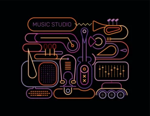 Gardinen Abstraktion Kunst Music Studio Neon Colors Line Art Design  ©  danjazzia