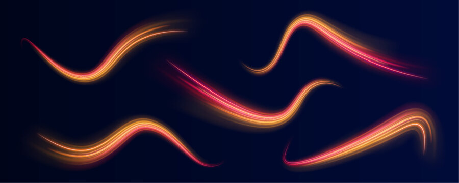 Abstract fiery trails of red and yellow twist across the canvas. Luminous particles form spinning neon arcs. Dark background enhances the glowing effect. PNG