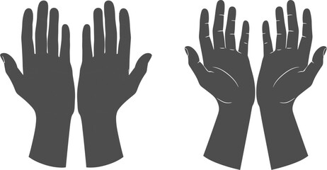 Obraz premium Illustrative set of human hands, featuring both minimalist silhouette designs and detailed open palm graphics, useful for anatomy, spirituality, health, or creative graphic design projects