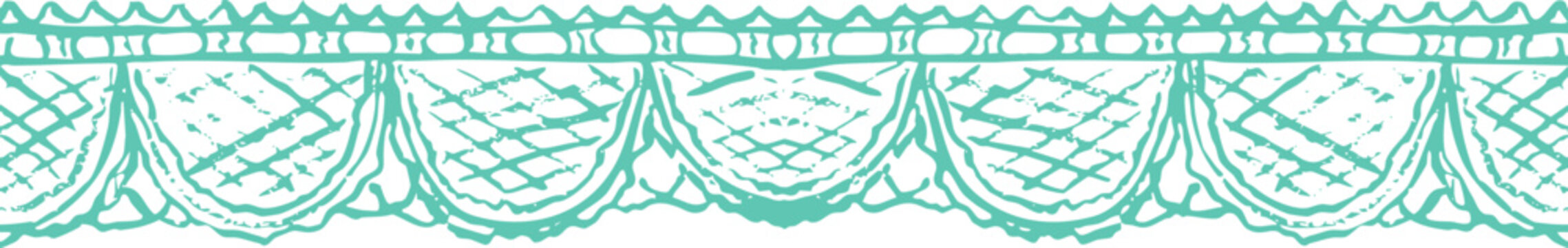 Playful modern seamless ornamental border with scalloped lace design suitable for invitations, cards and digital projects.