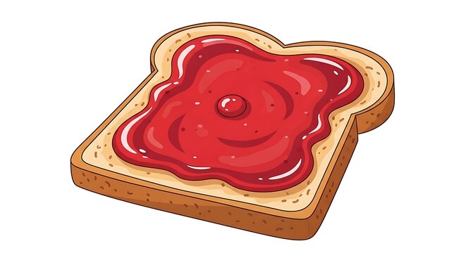 Toast with Strawberry Jam on White Background.