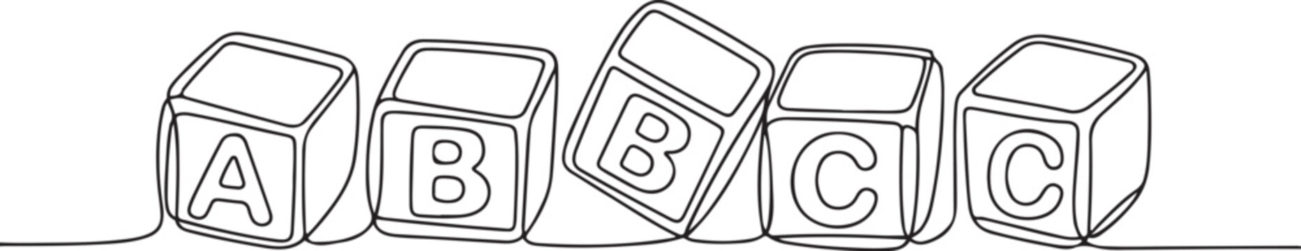 One line of baby ABC cubes. Abstract minimal continuous line. one line Icon drawing