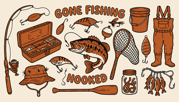 Vintage Fishing Gear Collection Illustration