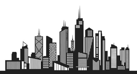 Urban skyline silhouette modern architecture depicted in black and white