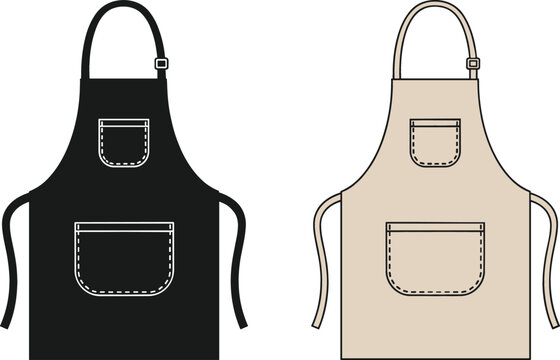 Professional apron mockup set in black and tan featuring adjustable neck straps and front pockets for uniform design
