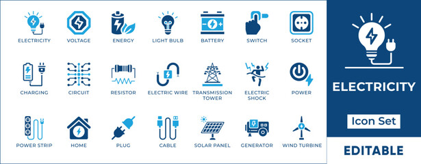 Renewable energy smart grid and electricity power transmission vector icon set © MstRafiyaAkter