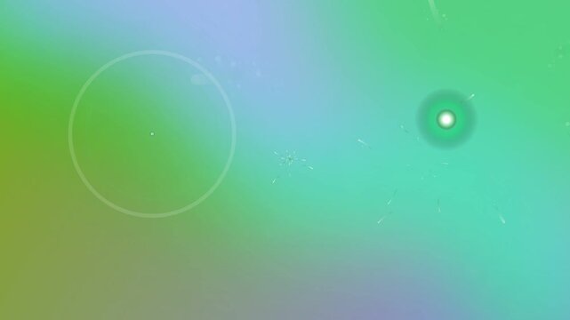 A bright vector illustration of an abstract colorful green background featuring aqua bubbles and blue circular waves under a summer sun flare