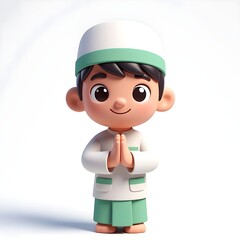 cartoon muslim boy character 3d rendering isolated on white background cartoon plastic style icon