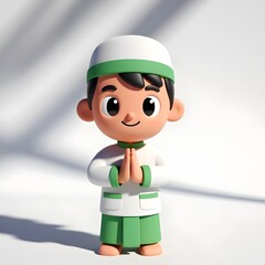 cartoon muslim boy character 3d rendering isolated on white background cartoon plastic style icon