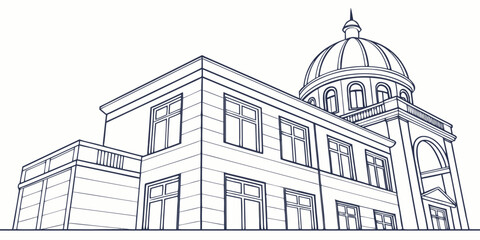 Historic architectural building with a dome and ornate detailing in a sketch style © Bf