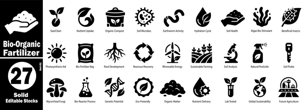 Bio organic fertilizer icon set vector illustration.
